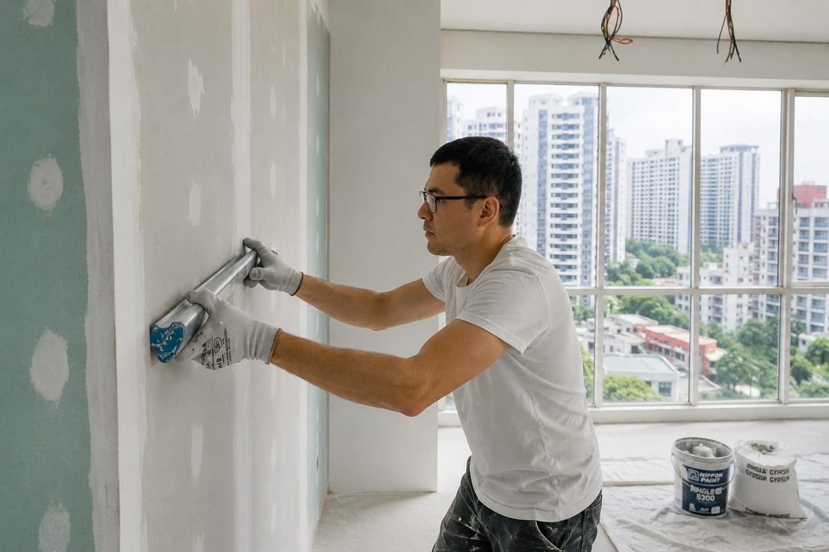 Wall plastering and making-good work after installation