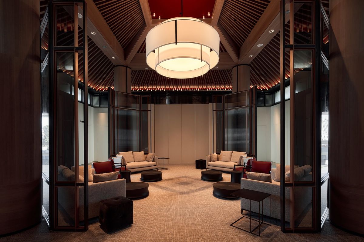 Completed luxury lounge with screens, joinery, lighting and loose furniture installed by Rongda Pacific