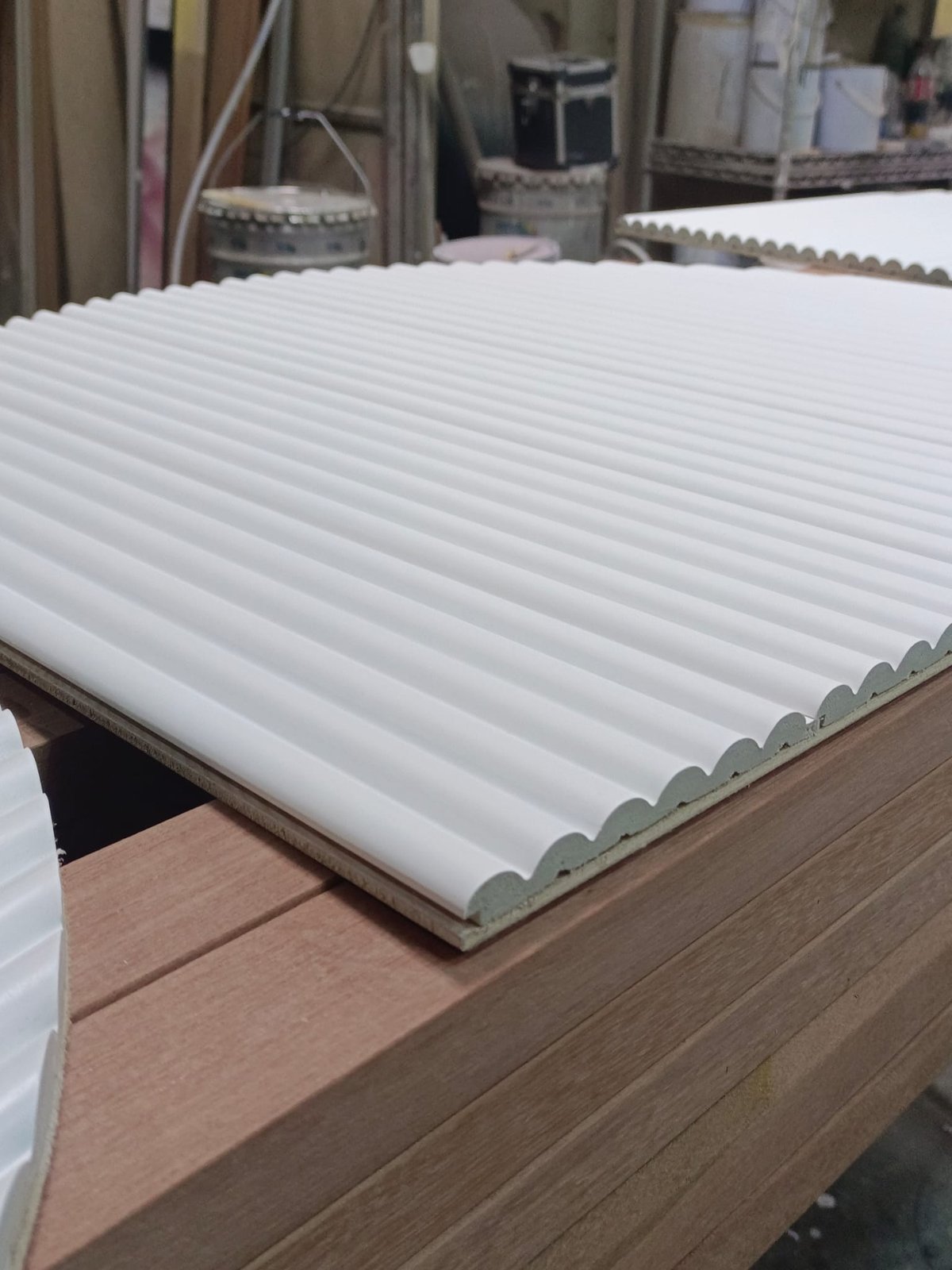 Custom Carpentry & Joinery in Singapore Fluted panel on the bench in the joinery workshop