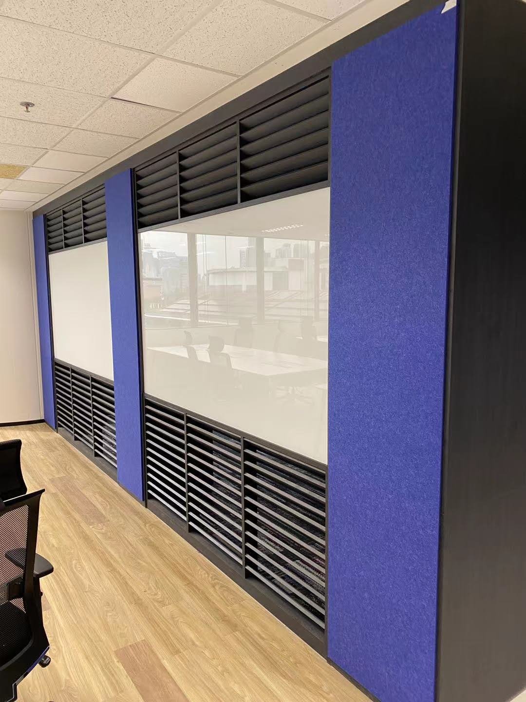 How Long Does an Office Renovation Take in Singapore? Programme, Critical Path and the Last Ten Per Cent acoustic panel wall and timber slat detail office singapore