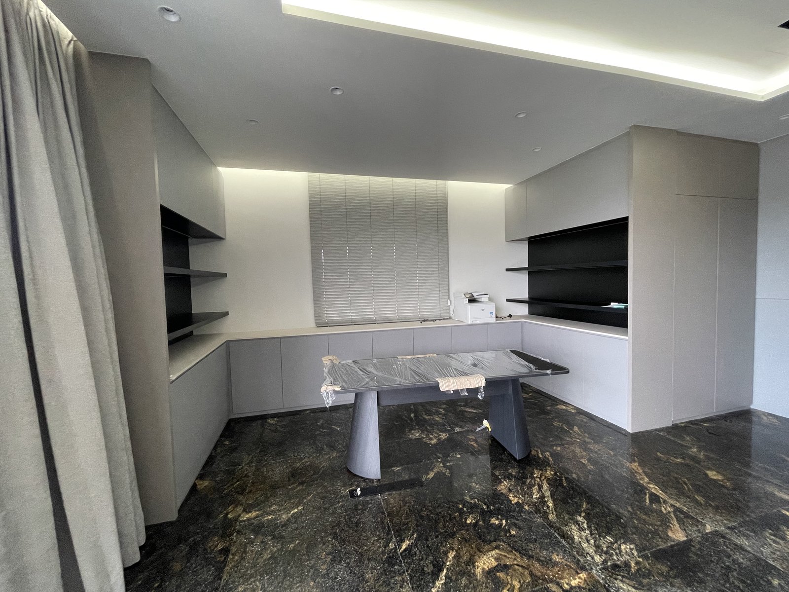 Stone Dry-Lay, Vein Matching & Final Templating for Imported Furniture in Singapore dark marble kitchen island singapore