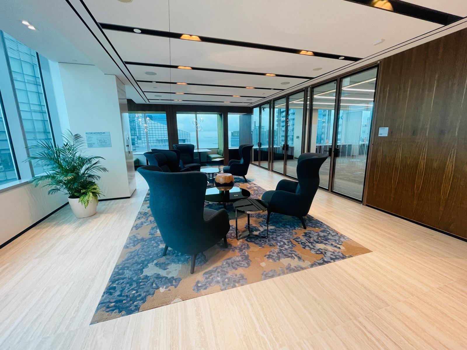 Progress Claims, Retention and the Final Account on a Singapore Fit-Out completed office breakout lounge with glazed partitions in Singapore