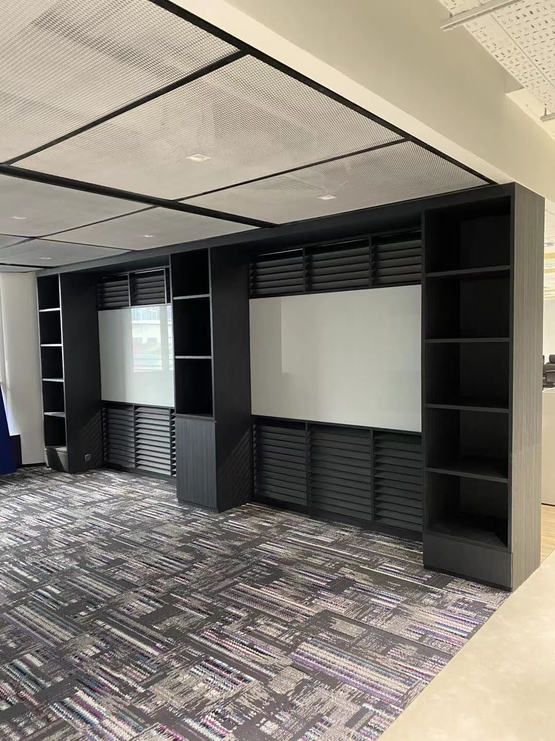 Fit-Out Handover Documents in Singapore: What the Package Contains and When to Capture It completed office presentation wall and perforated metal ceiling in Singapore